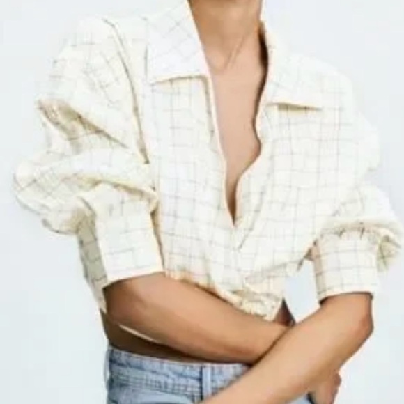 Zara Plaid Cropped Top cream and black size small - Picture 1 of 11